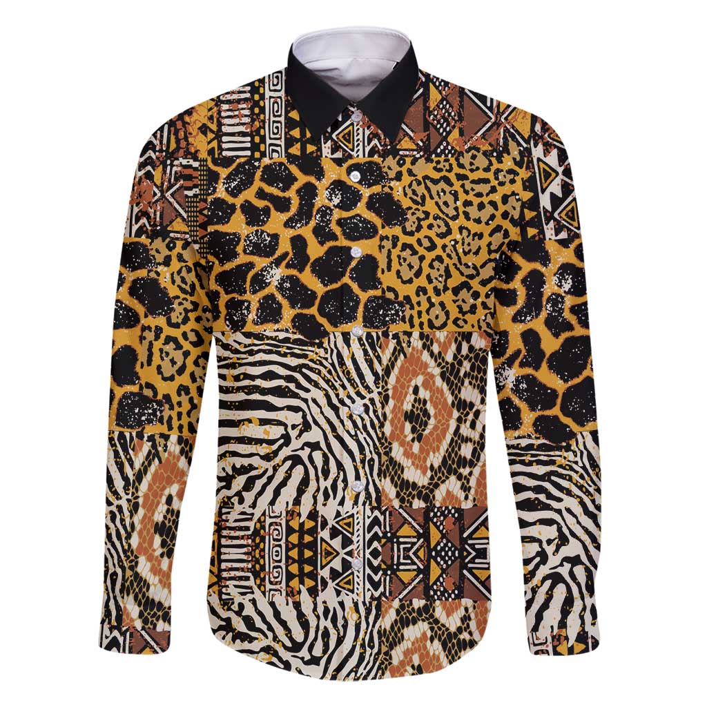 African Tribal Pattern With Wild Animal Skins Family Matching Long Sleeve Bodycon Dress and Hawaiian Shirt