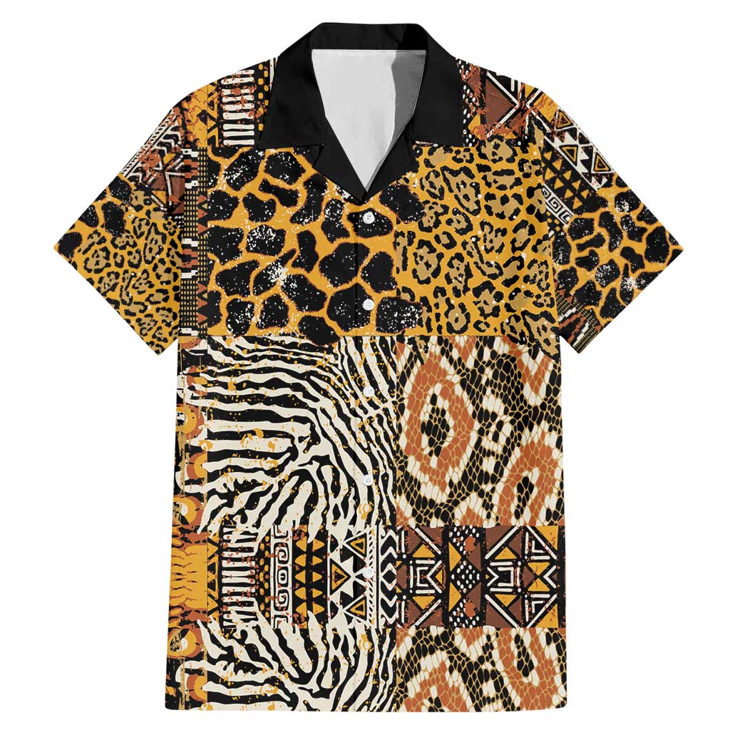 African Tribal Pattern With Wild Animal Skins Family Matching Mermaid Dress and Hawaiian Shirt