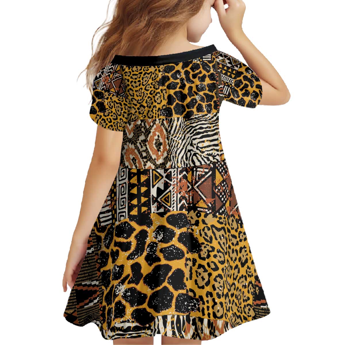 African Tribal Pattern With Wild Animal Skins Family Matching Off The Shoulder Long Sleeve Dress and Hawaiian Shirt
