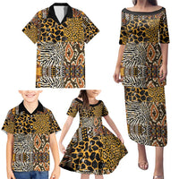 African Tribal Pattern With Wild Animal Skins Family Matching Puletasi and Hawaiian Shirt