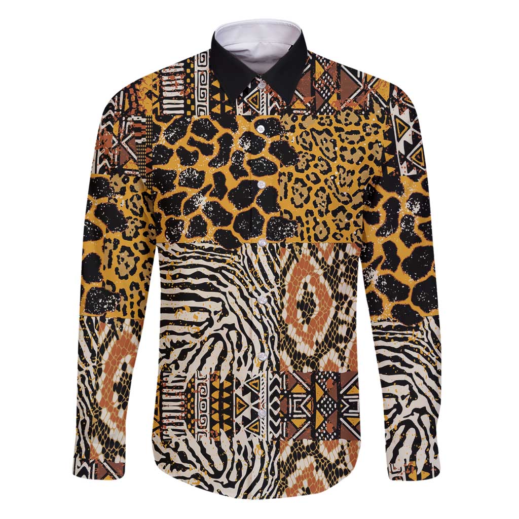 African Tribal Pattern With Wild Animal Skins Family Matching Puletasi and Hawaiian Shirt