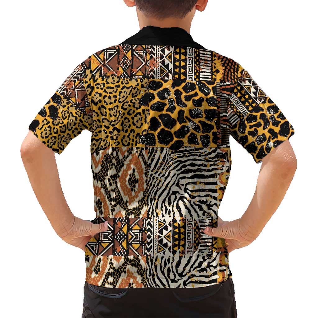 African Tribal Pattern With Wild Animal Skins Family Matching Short Sleeve Bodycon Dress and Hawaiian Shirt