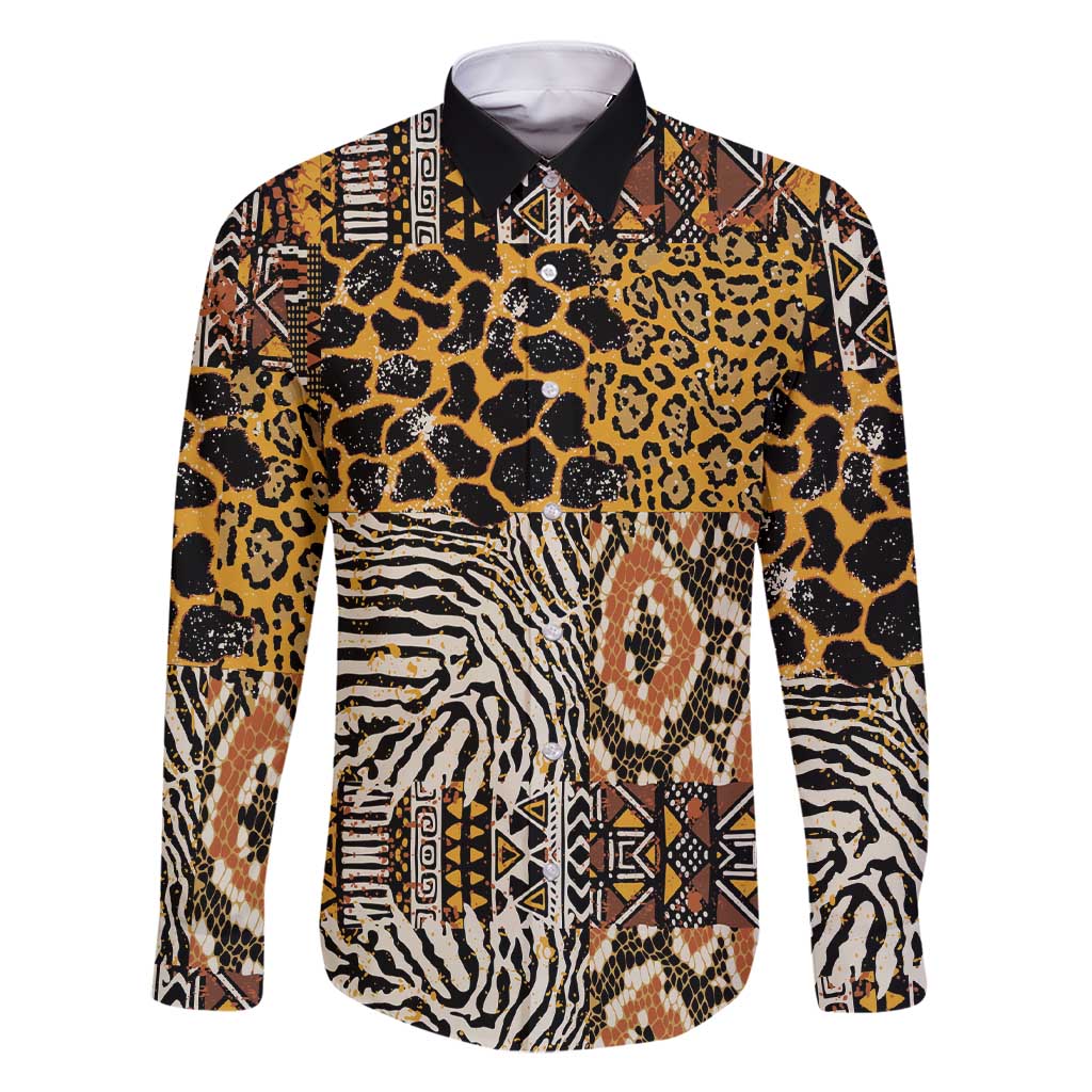 African Tribal Pattern With Wild Animal Skins Family Matching Short Sleeve Bodycon Dress and Hawaiian Shirt