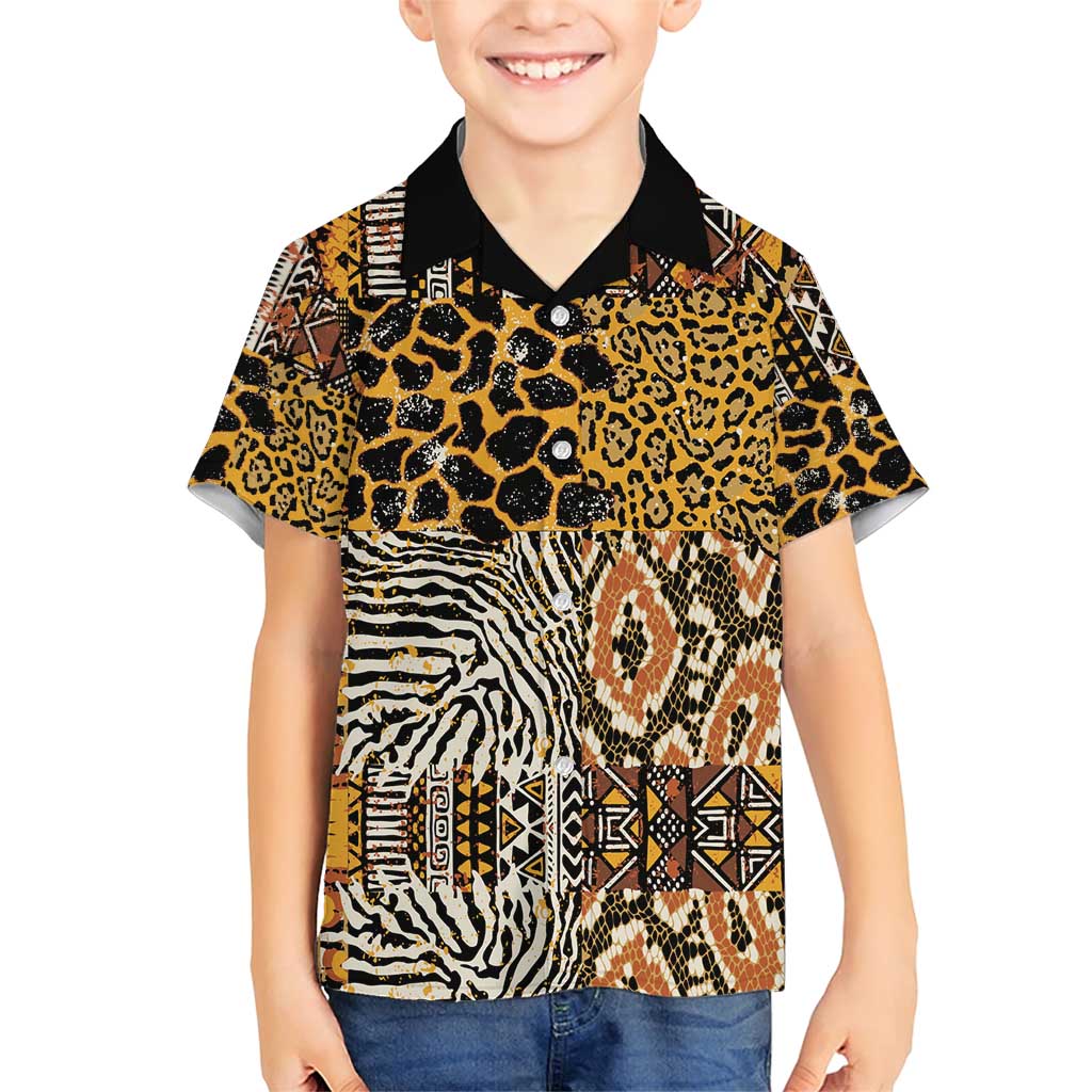 African Tribal Pattern With Wild Animal Skins Family Matching Short Sleeve Bodycon Dress and Hawaiian Shirt