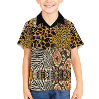 African Tribal Pattern With Wild Animal Skins Family Matching Short Sleeve Bodycon Dress and Hawaiian Shirt