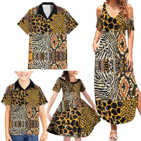 African Tribal Pattern With Wild Animal Skins Family Matching Summer Maxi Dress and Hawaiian Shirt