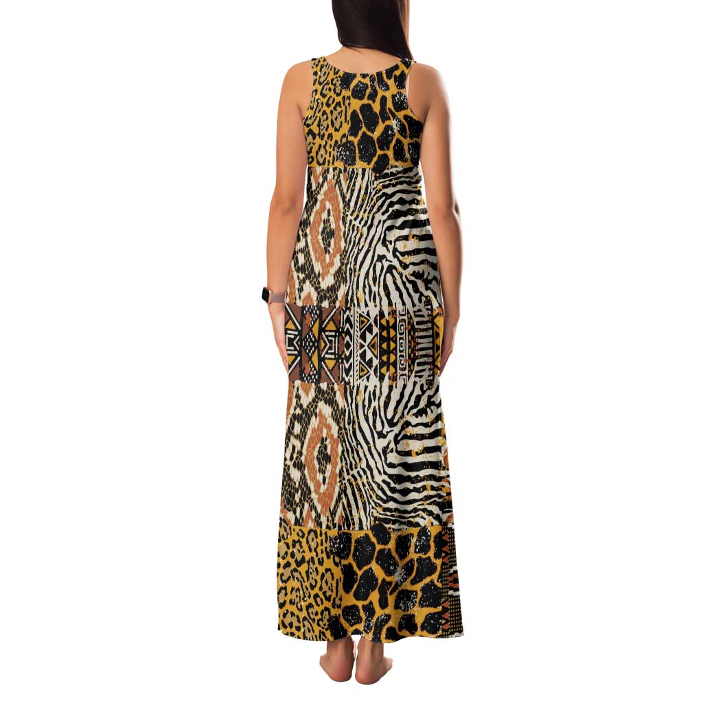 African Tribal Pattern With Wild Animal Skins Family Matching Tank Maxi Dress and Hawaiian Shirt