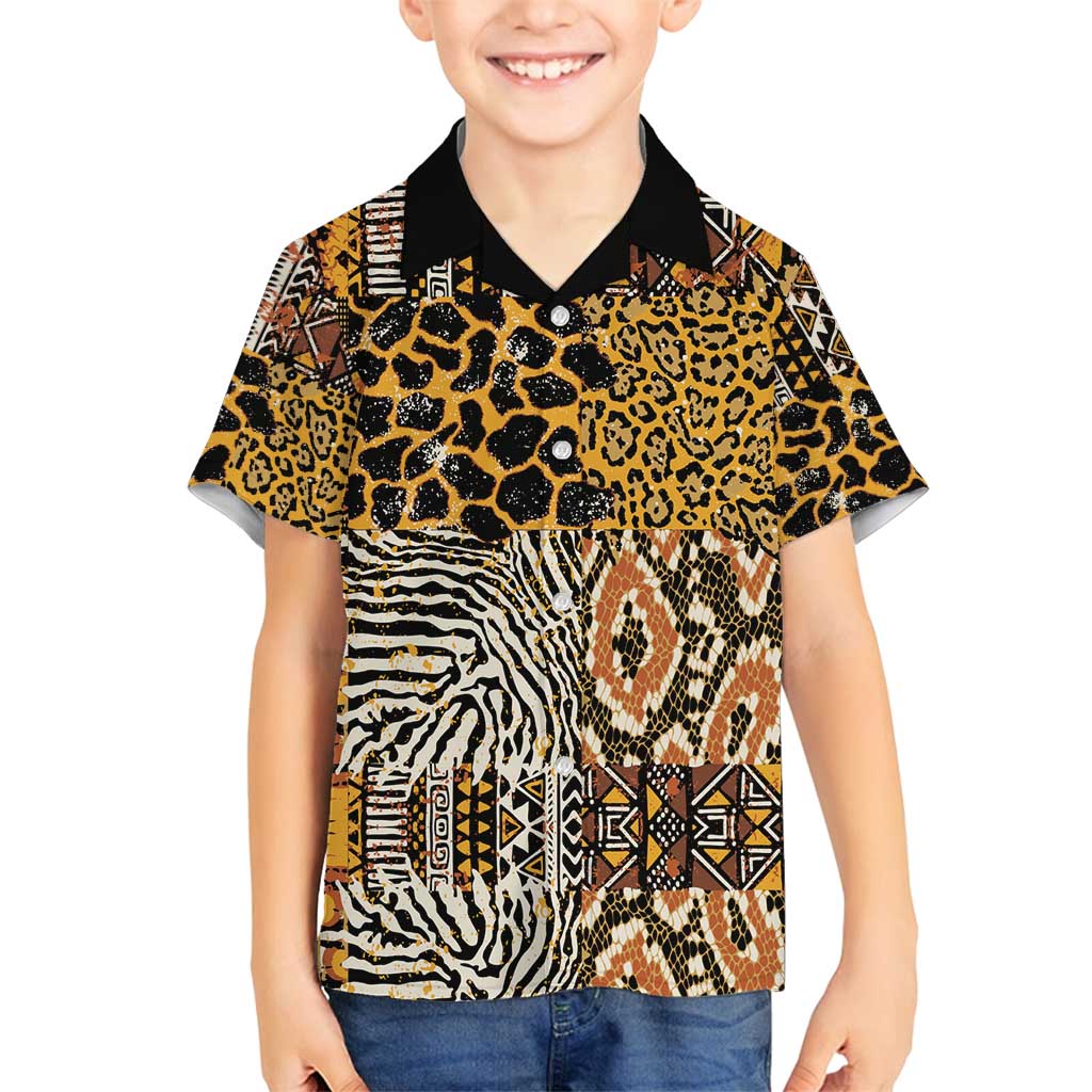 African Tribal Pattern With Wild Animal Skins Family Matching Tank Maxi Dress and Hawaiian Shirt