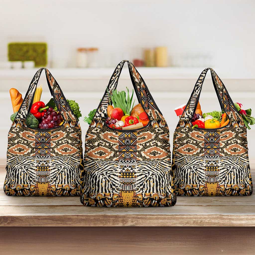 African Tribal Pattern With Wild Animal Skins Grocery Bag