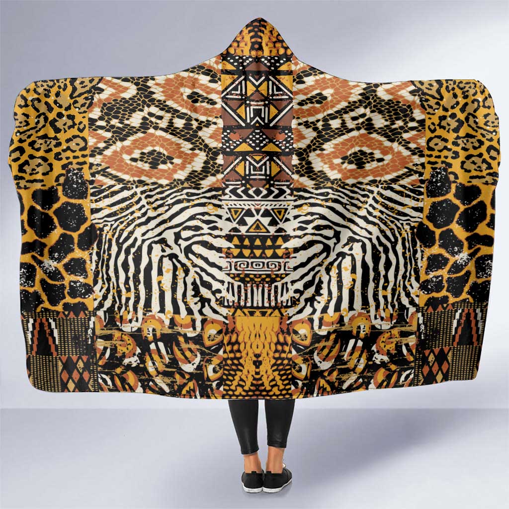 African Tribal Pattern With Wild Animal Skins Hooded Blanket