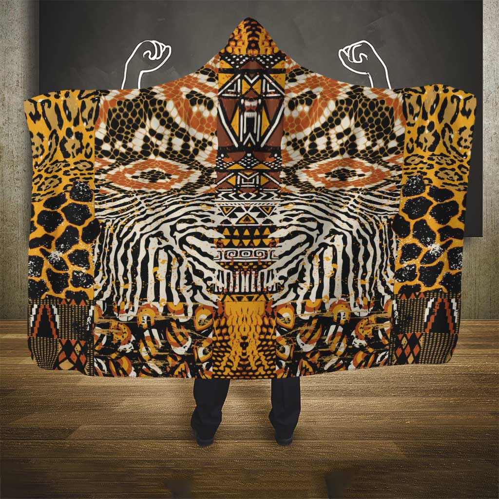 African Tribal Pattern With Wild Animal Skins Hooded Blanket