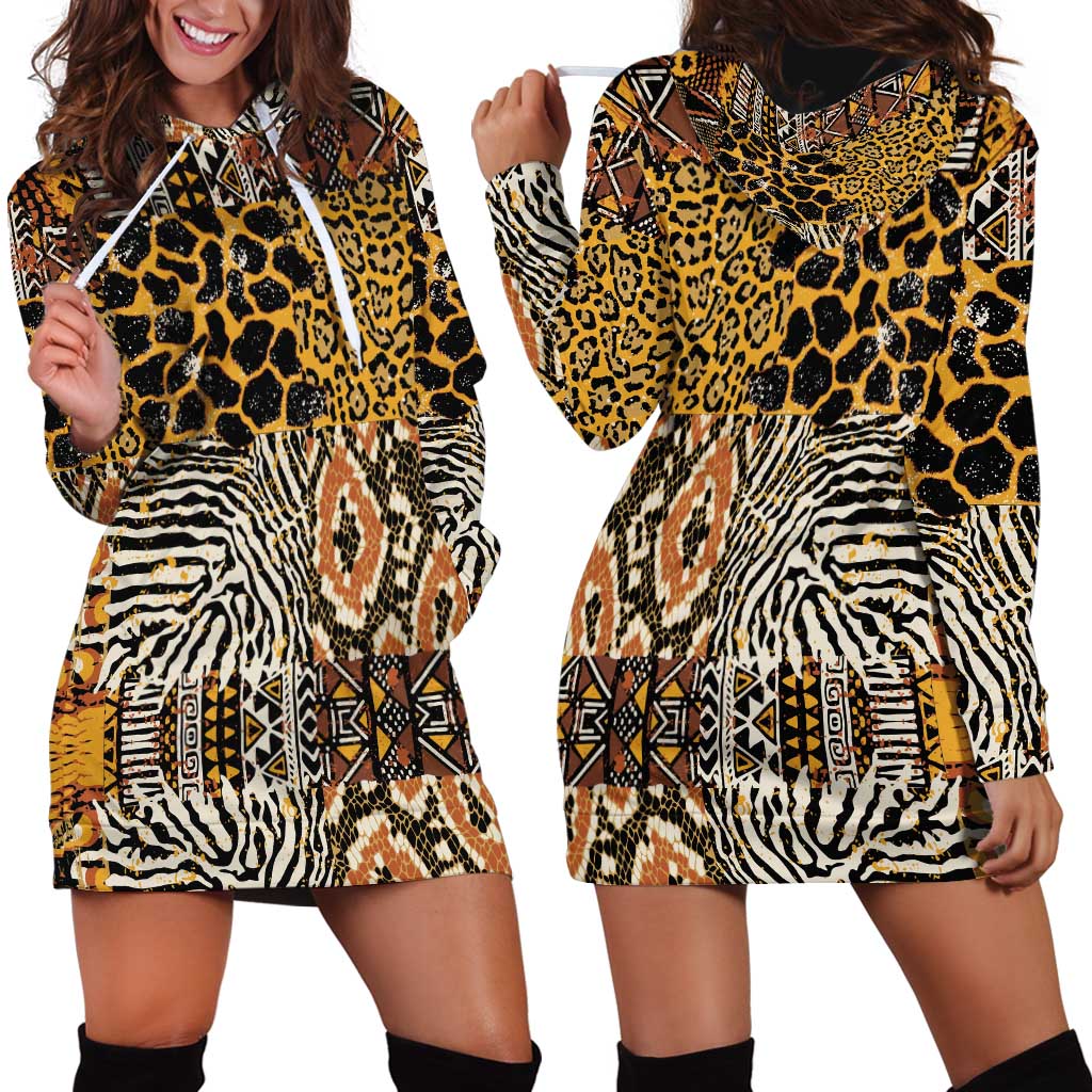 African Tribal Pattern With Wild Animal Skins Hoodie Dress