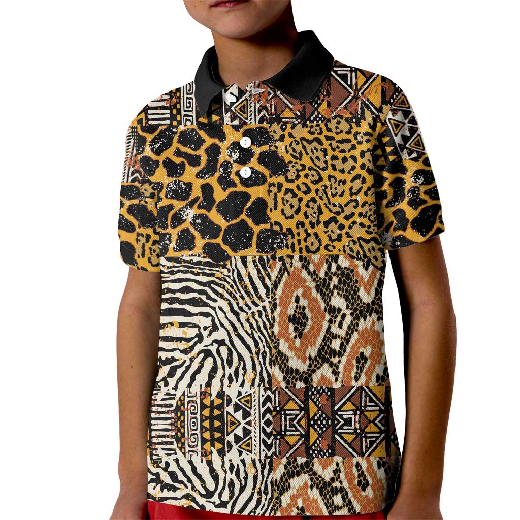 African Tribal Pattern With Wild Animal Skins Kid Polo Shirt