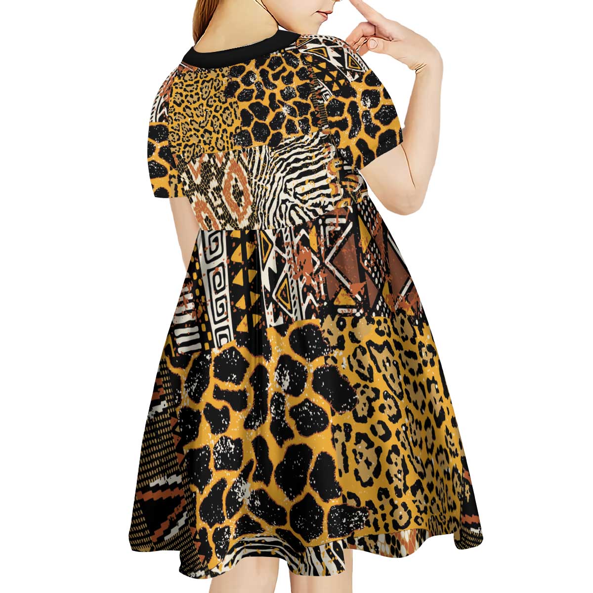 African Tribal Pattern With Wild Animal Skins Kid Short Sleeve Dress