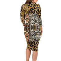 African Tribal Pattern With Wild Animal Skins Long Sleeve Bodycon Dress