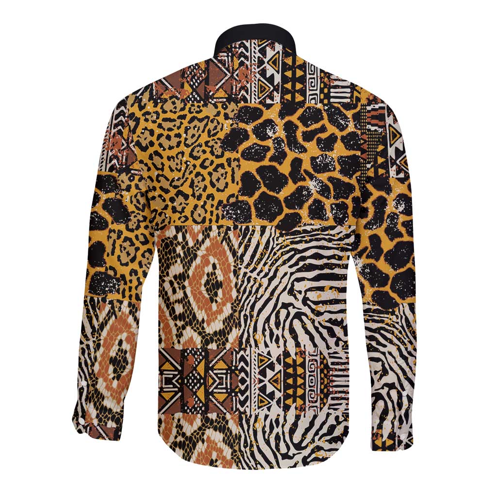African Tribal Pattern With Wild Animal Skins Long Sleeve Button Shirt