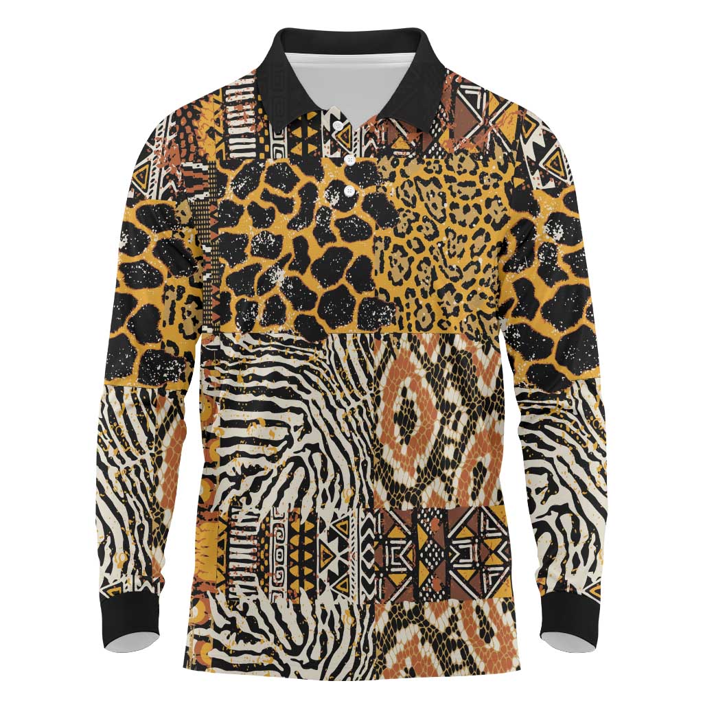 African Tribal Pattern With Wild Animal Skins Long Sleeve Polo Shirt