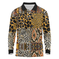 African Tribal Pattern With Wild Animal Skins Long Sleeve Polo Shirt