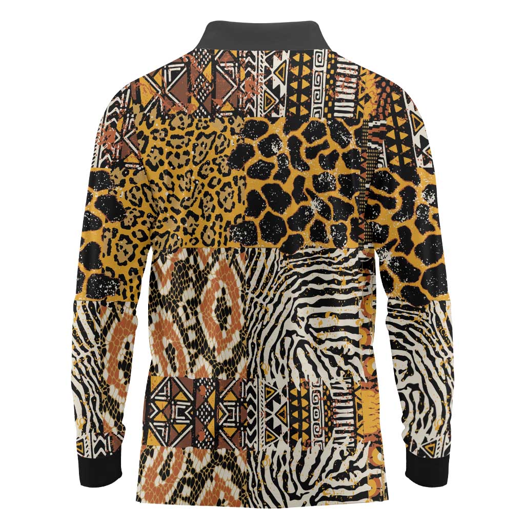 African Tribal Pattern With Wild Animal Skins Long Sleeve Polo Shirt