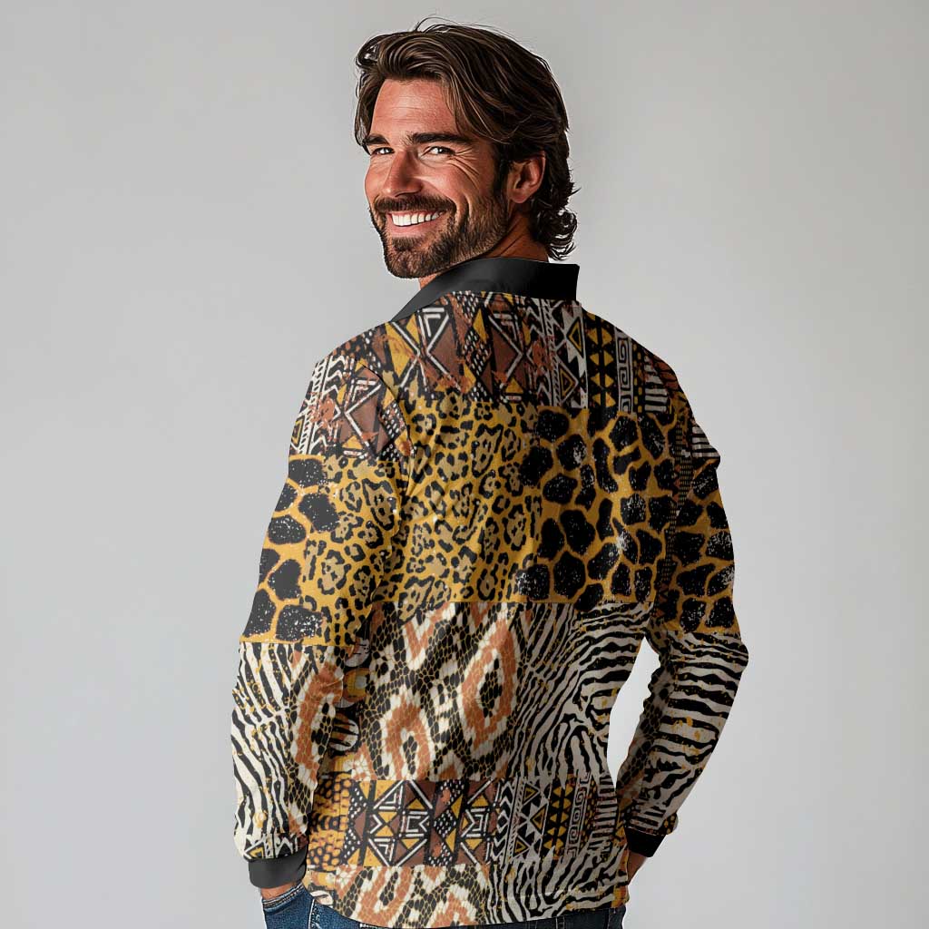 African Tribal Pattern With Wild Animal Skins Long Sleeve Polo Shirt