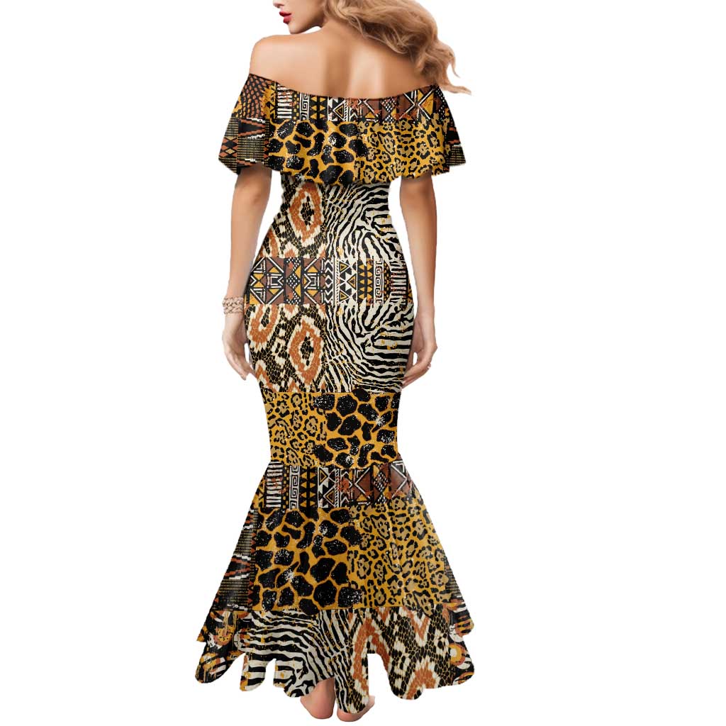 African Tribal Pattern With Wild Animal Skins Mermaid Dress