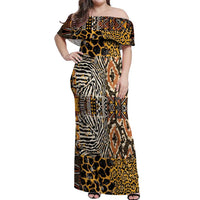 African Tribal Pattern With Wild Animal Skins Off Shoulder Maxi Dress