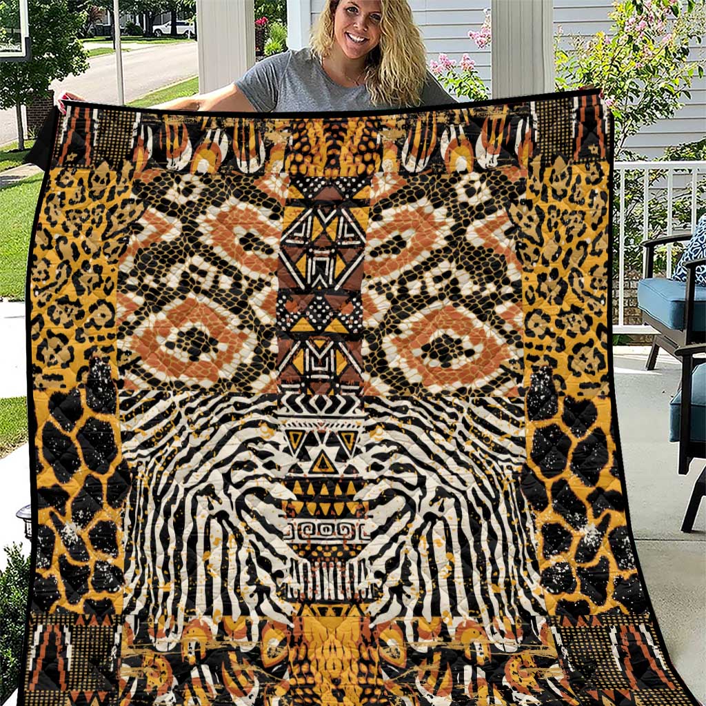 African Tribal Pattern With Wild Animal Skins Quilt