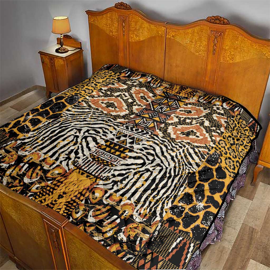African Tribal Pattern With Wild Animal Skins Quilt