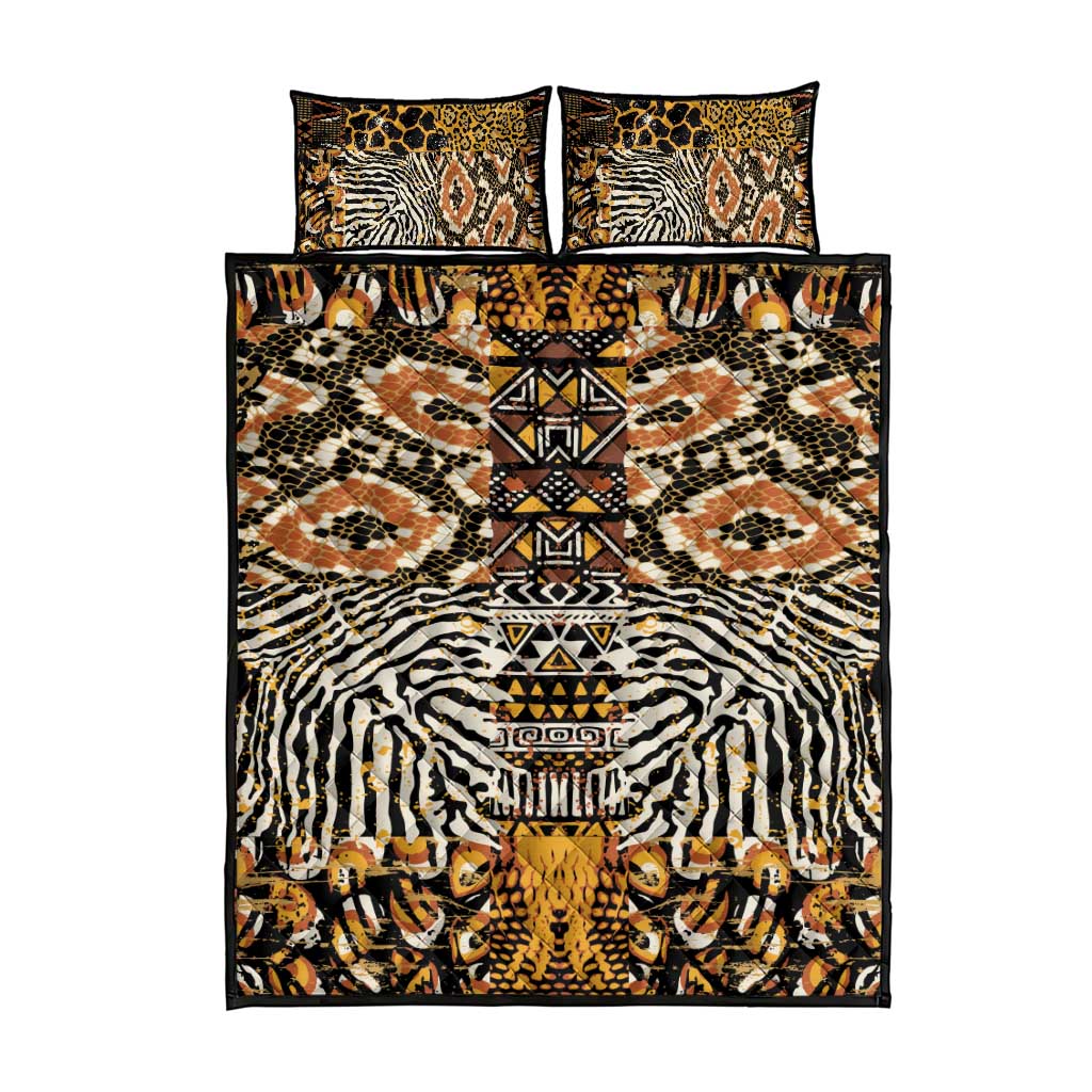 African Tribal Pattern With Wild Animal Skins Quilt Bed Set