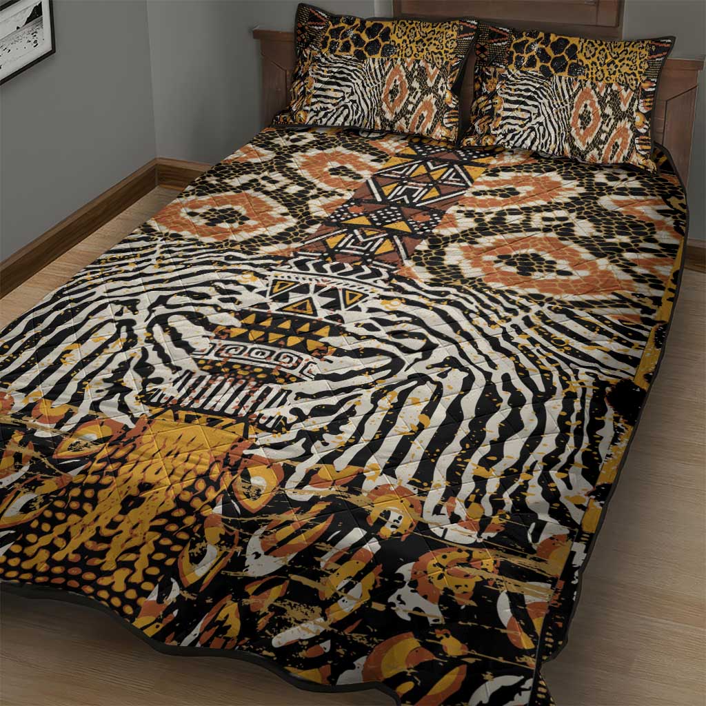 African Tribal Pattern With Wild Animal Skins Quilt Bed Set
