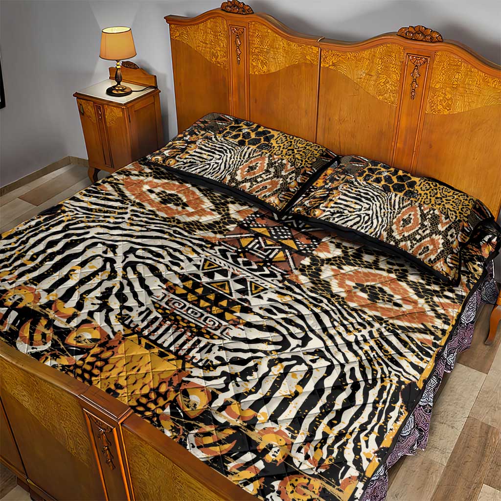 African Tribal Pattern With Wild Animal Skins Quilt Bed Set
