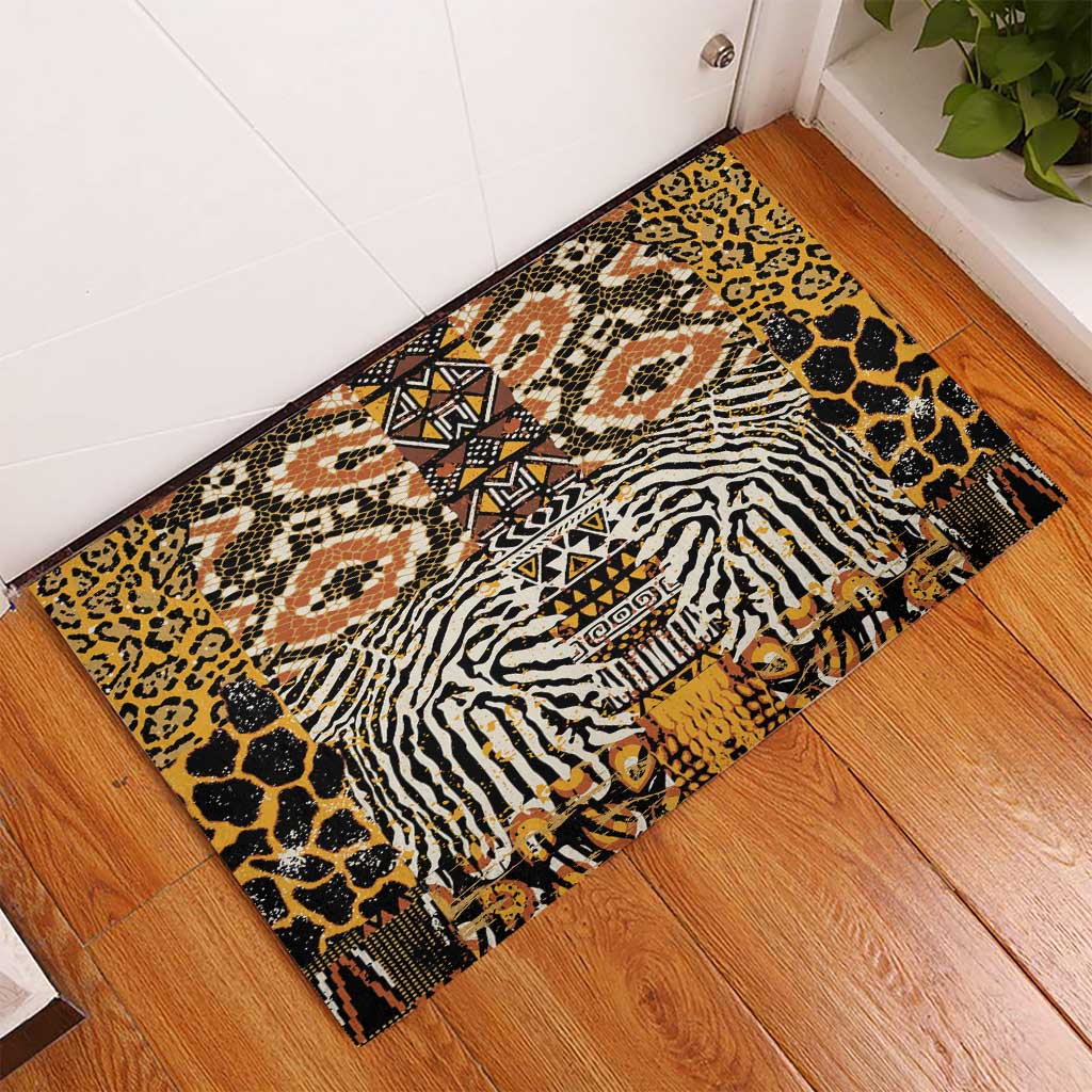 African Tribal Pattern With Wild Animal Skins Rubber Doormat