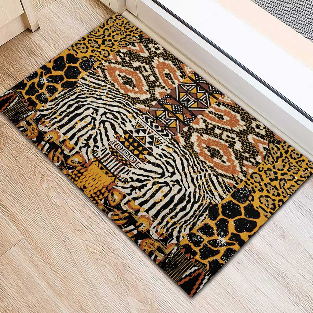 African Tribal Pattern With Wild Animal Skins Rubber Doormat
