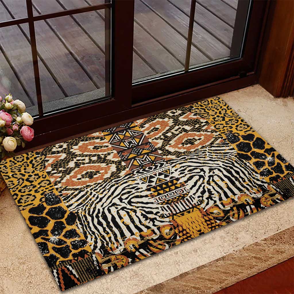 African Tribal Pattern With Wild Animal Skins Rubber Doormat