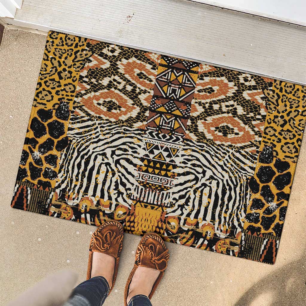 African Tribal Pattern With Wild Animal Skins Rubber Doormat