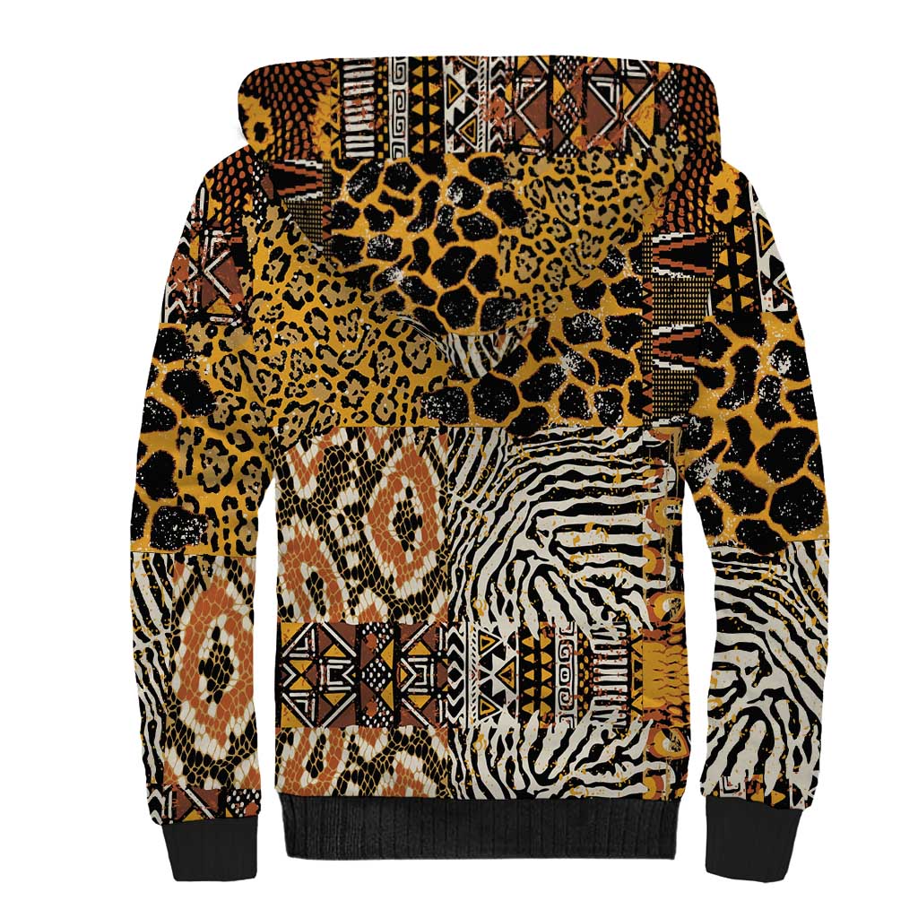 African Tribal Pattern With Wild Animal Skins Sherpa Hoodie
