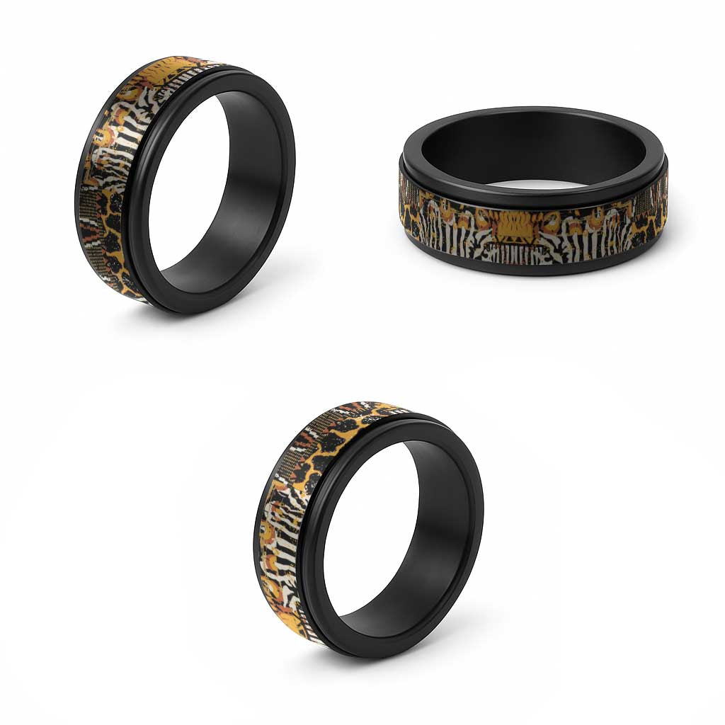 African Tribal Pattern With Wild Animal Skins Spinner Ring - Wonder Print Shop