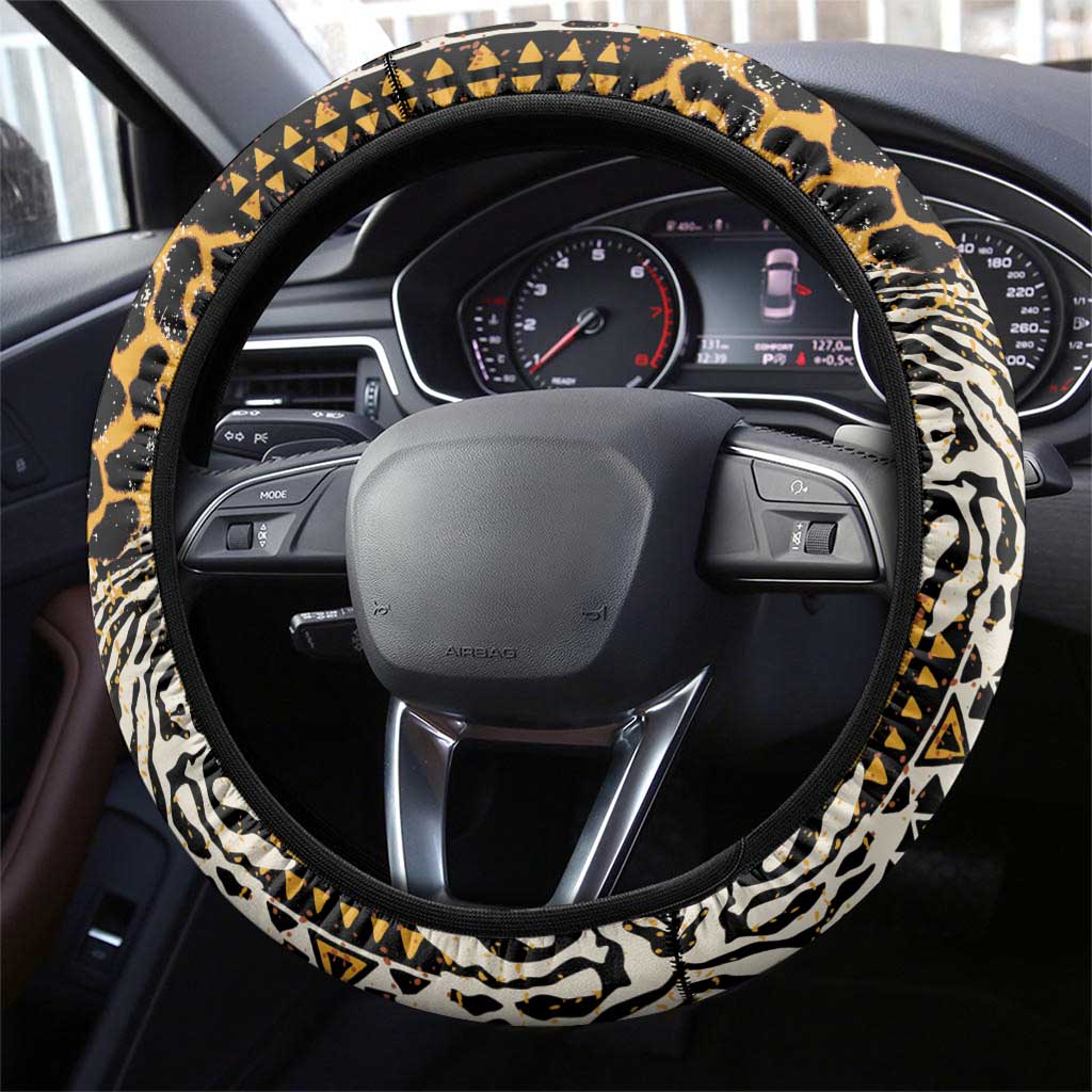 African Tribal Pattern With Wild Animal Skins Steering Wheel Cover