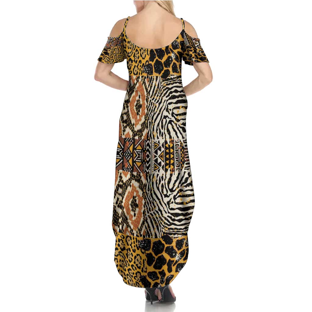 African Tribal Pattern With Wild Animal Skins Summer Maxi Dress