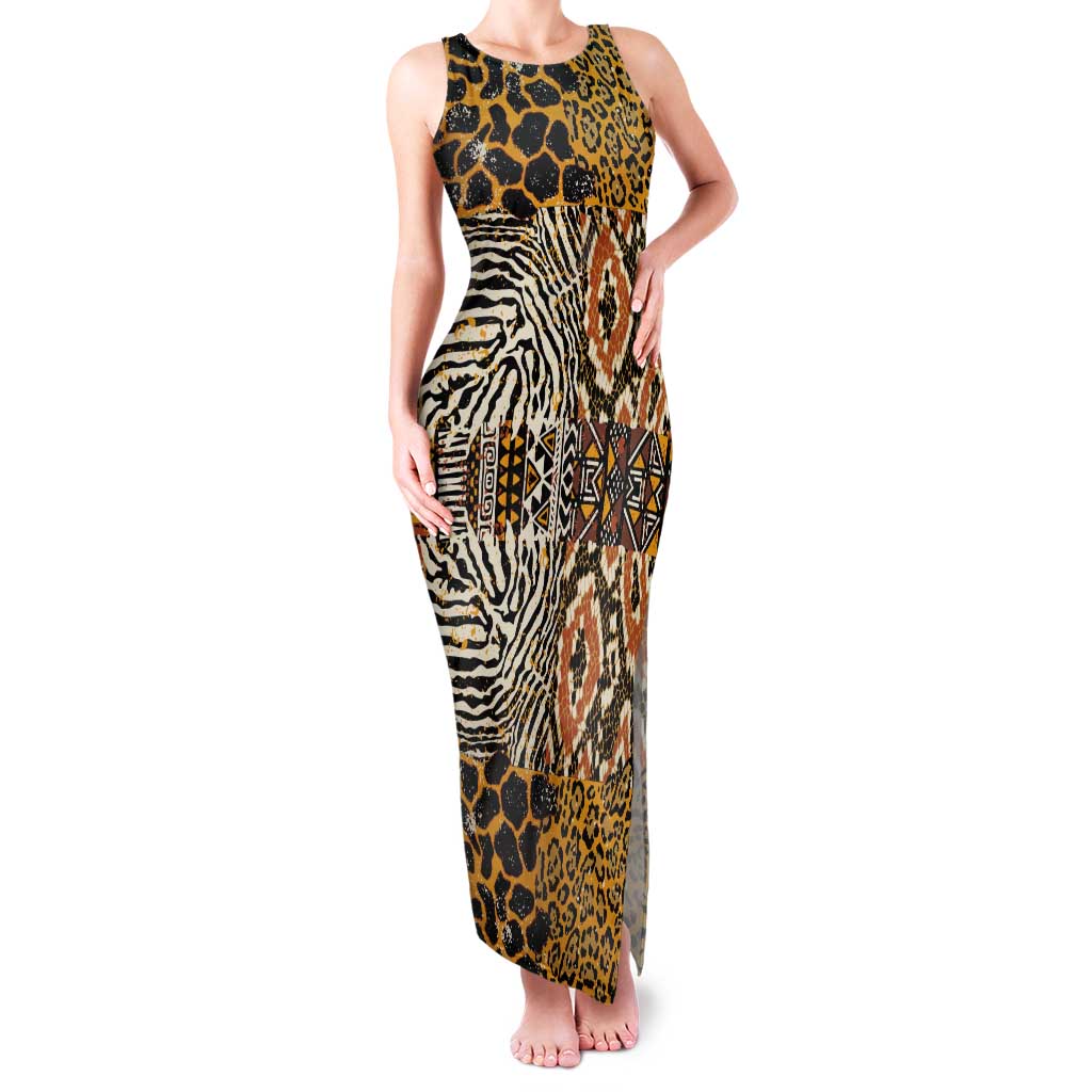 African Tribal Pattern With Wild Animal Skins Tank Maxi Dress