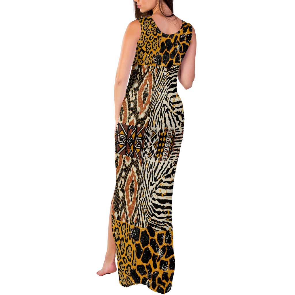 African Tribal Pattern With Wild Animal Skins Tank Maxi Dress