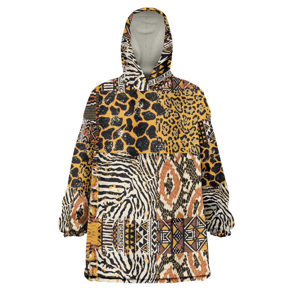 African Tribal Pattern With Wild Animal Skins Wearable Blanket Hoodie