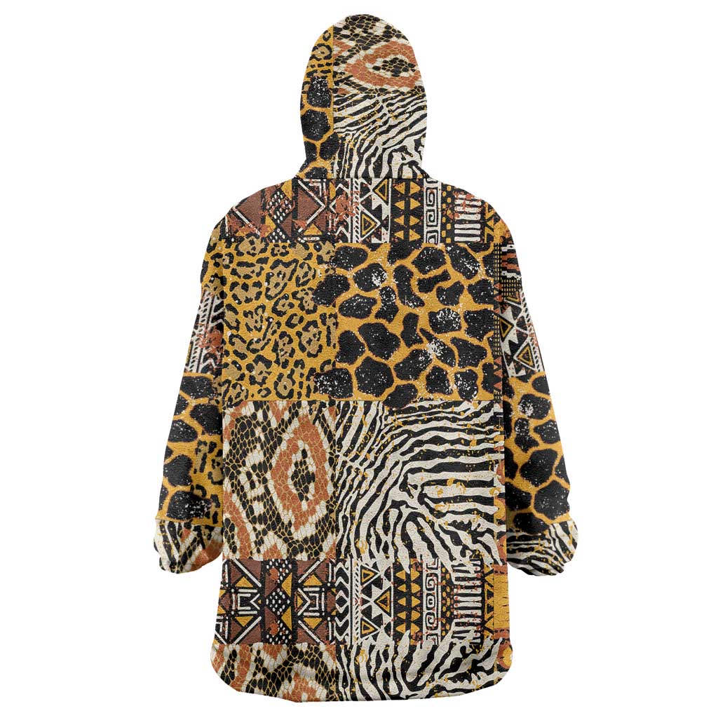 African Tribal Pattern With Wild Animal Skins Wearable Blanket Hoodie