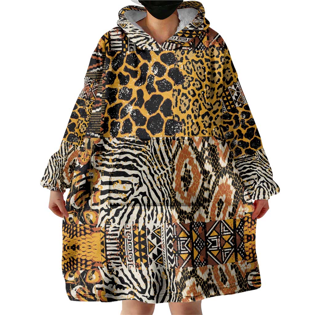African Tribal Pattern With Wild Animal Skins Wearable Blanket Hoodie