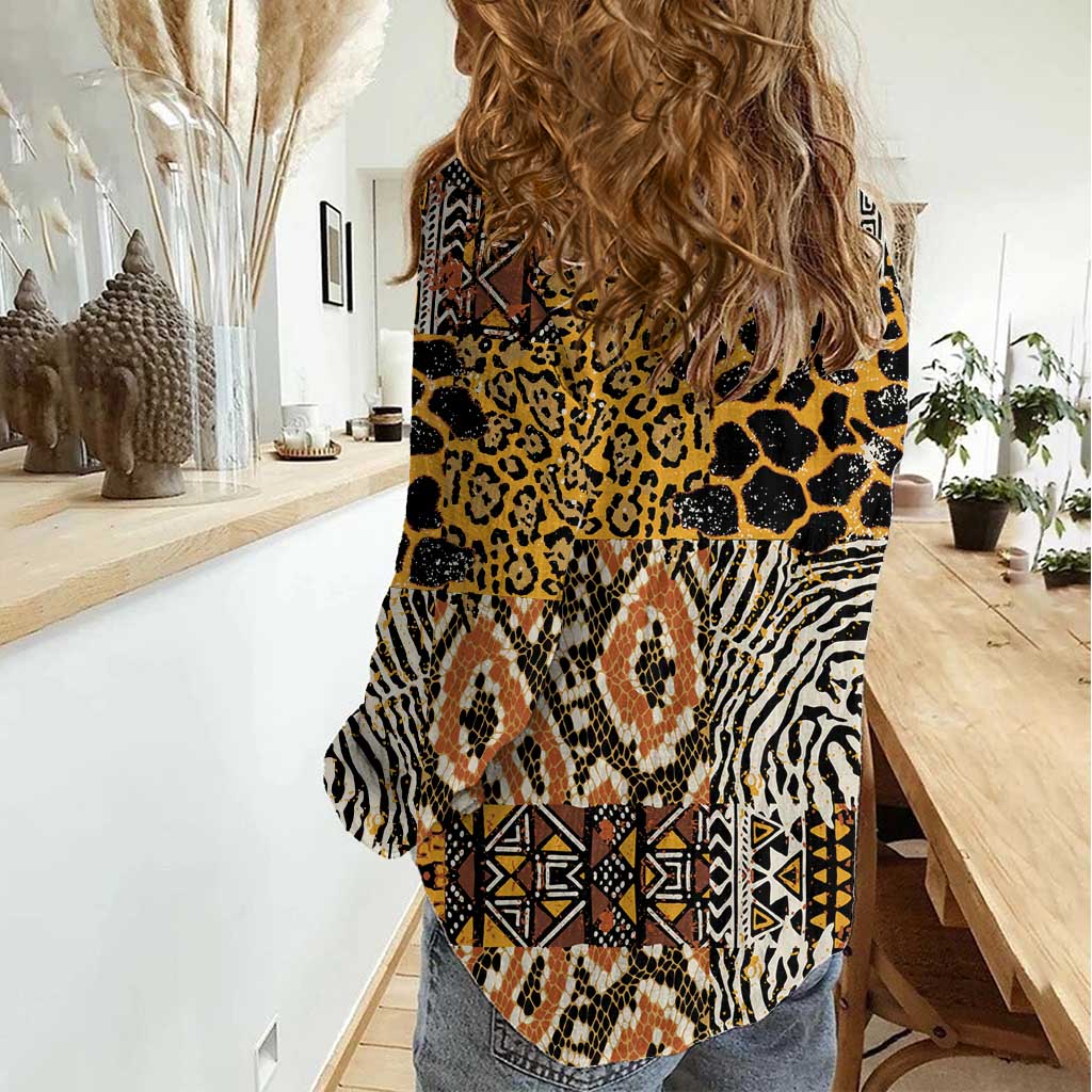 African Tribal Pattern With Wild Animal Skins Women Casual Shirt