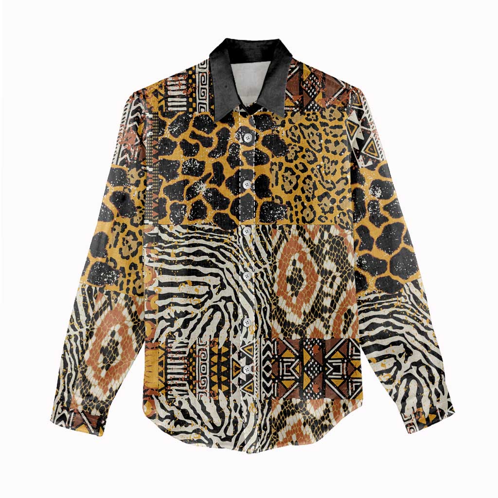 African Tribal Pattern With Wild Animal Skins Women Casual Shirt