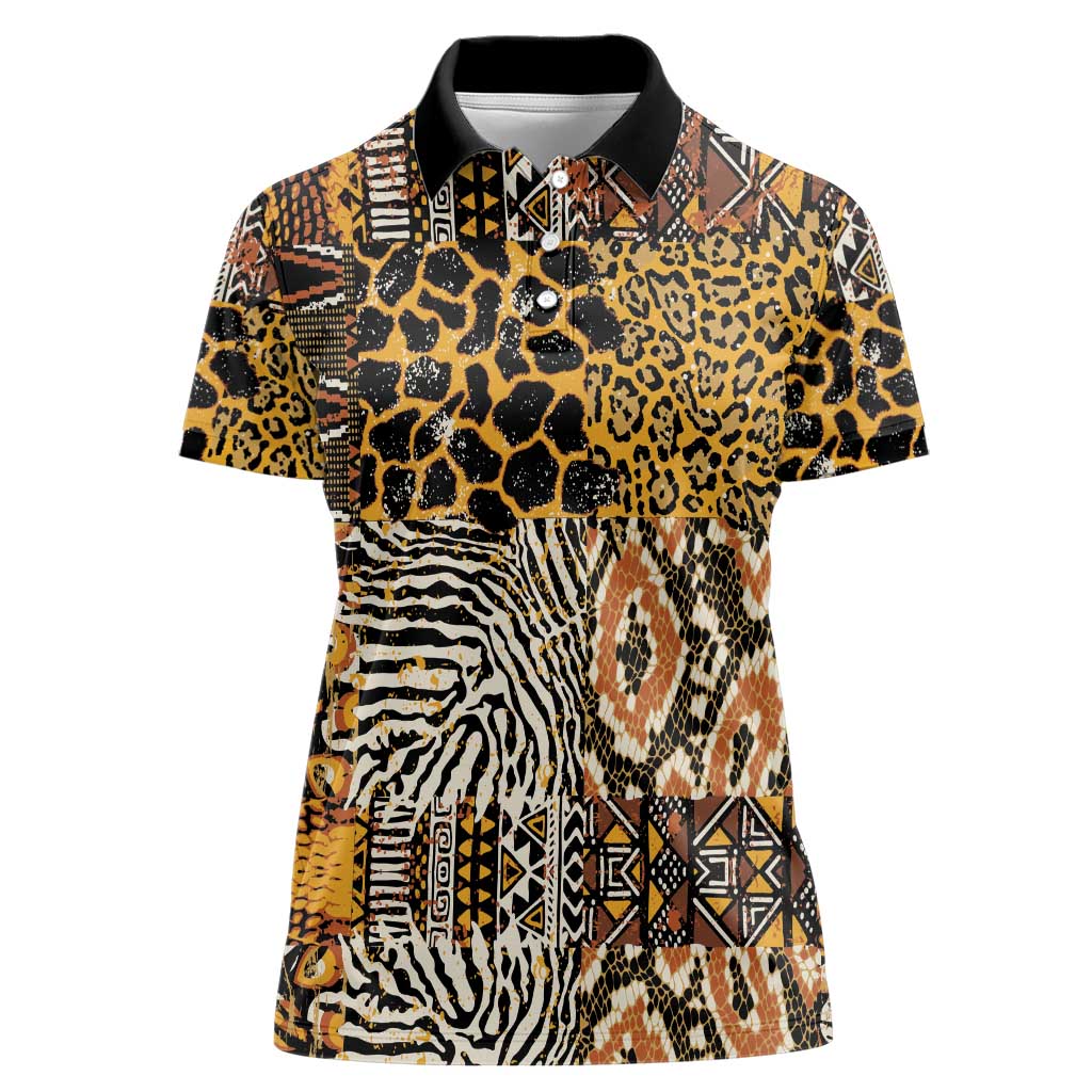 African Tribal Pattern With Wild Animal Skins Women Polo Shirt