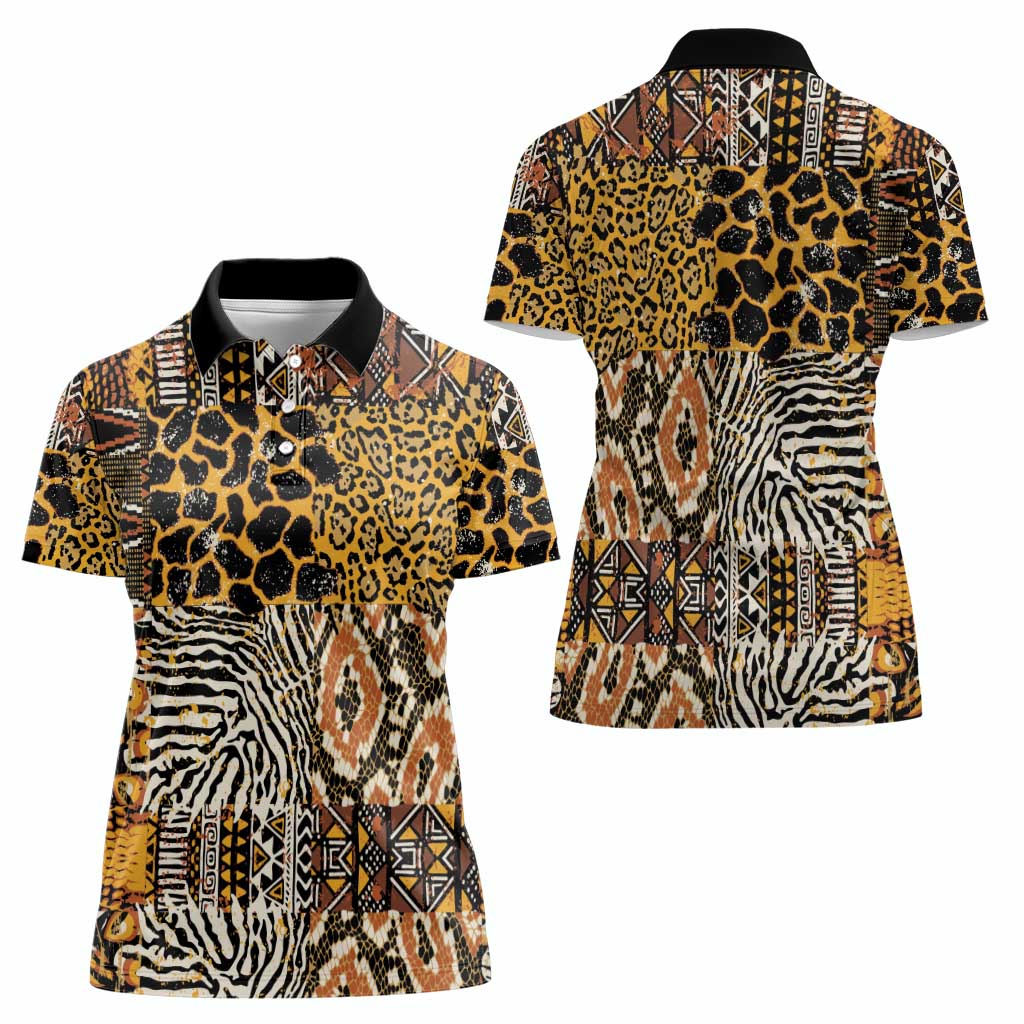 African Tribal Pattern With Wild Animal Skins Women Polo Shirt