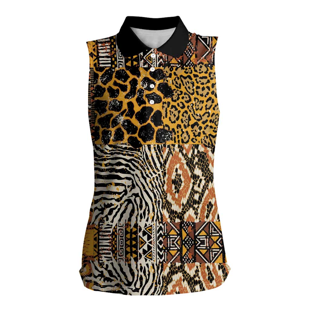 African Tribal Pattern With Wild Animal Skins Women Sleeveless Polo Shirt