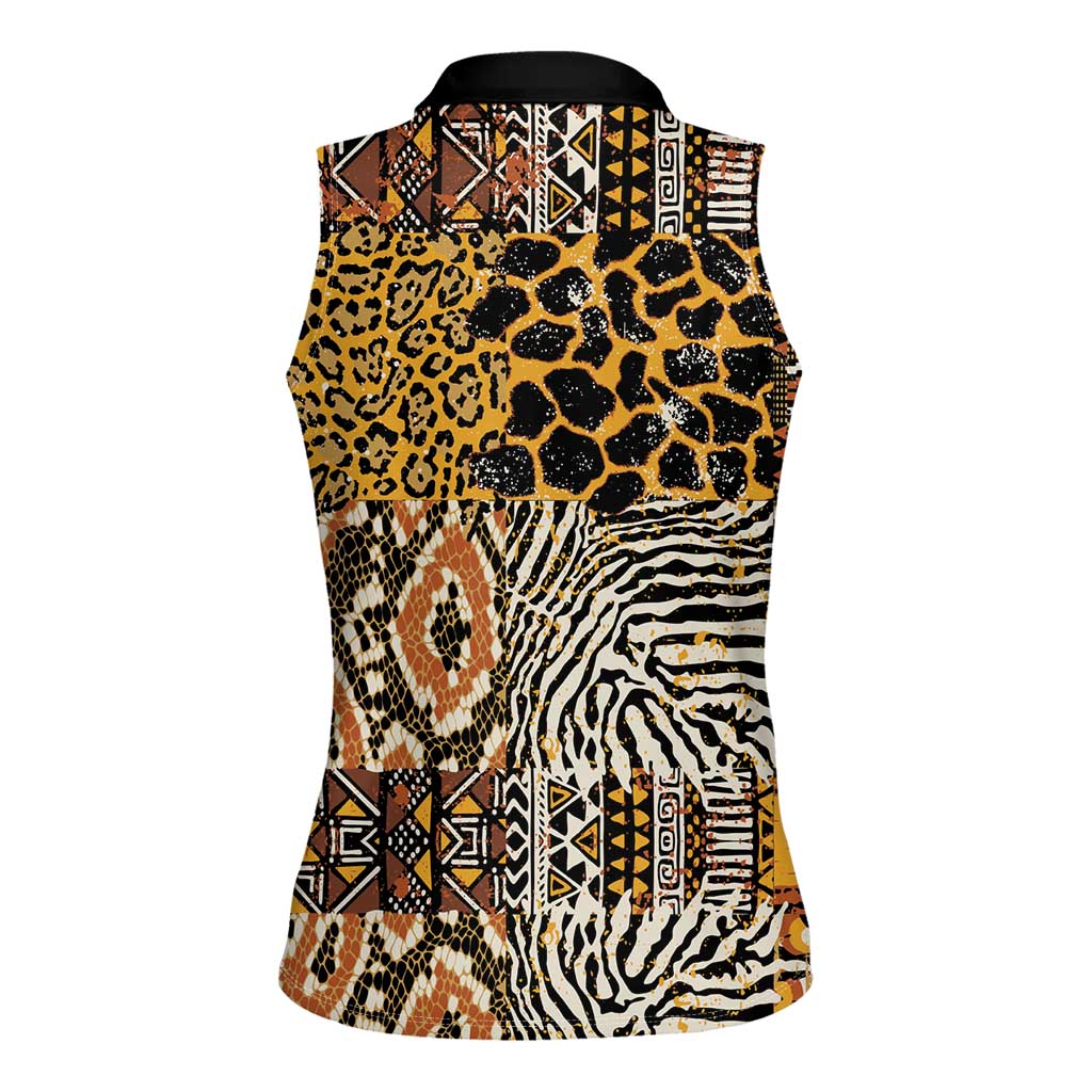 African Tribal Pattern With Wild Animal Skins Women Sleeveless Polo Shirt